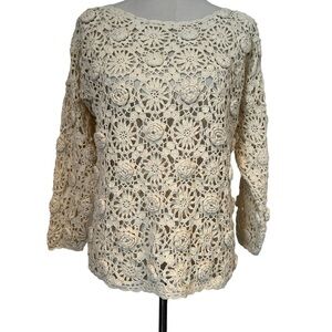 Vintage 90s Y2K Judy’s floral crochet cream sweater top in excellent condition